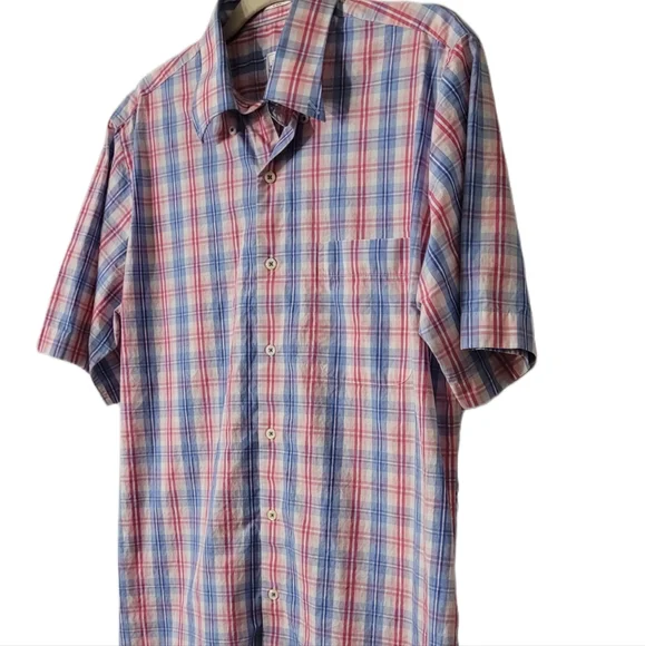 Peter MIllar Short-Sleeve Button-Down Men's Shirt SIze Medium Blue Red P… - Picture 2 of 5
